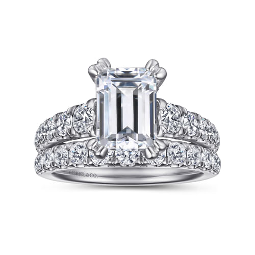 14K White Gold Emerald Cut Diamond Engagement Ring