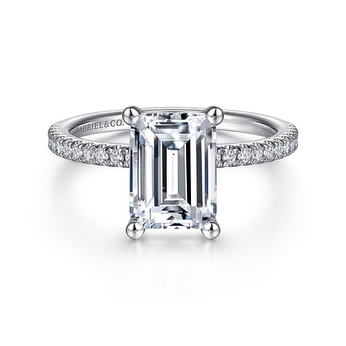 14K White Gold Emerald Cut Diamond Engagement Ring