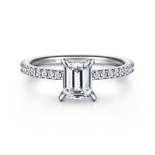 14K White Gold Emerald Cut Diamond Engagement Ring