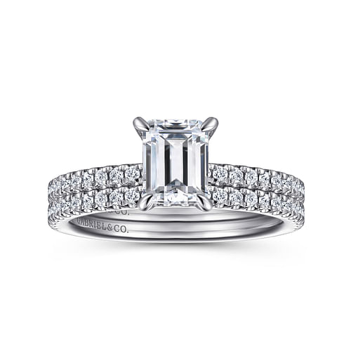 14K White Gold Emerald Cut Diamond Engagement Ring