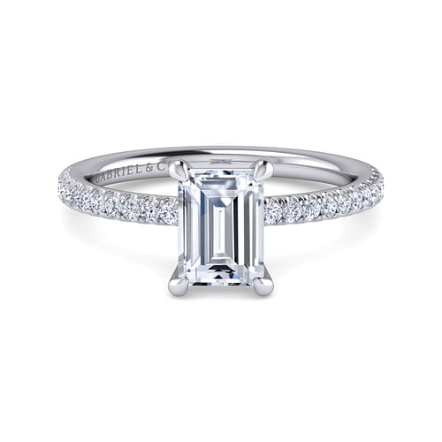 14K White Gold Emerald Cut Diamond Engagement Ring