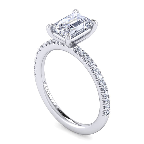 14K White Gold Emerald Cut Diamond Engagement Ring