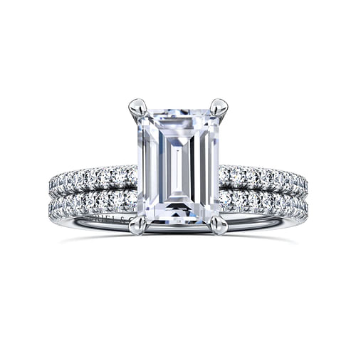 14K White Gold Emerald Cut Diamond Engagement Ring