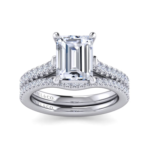 14K White Gold Emerald Cut Diamond Engagement Ring