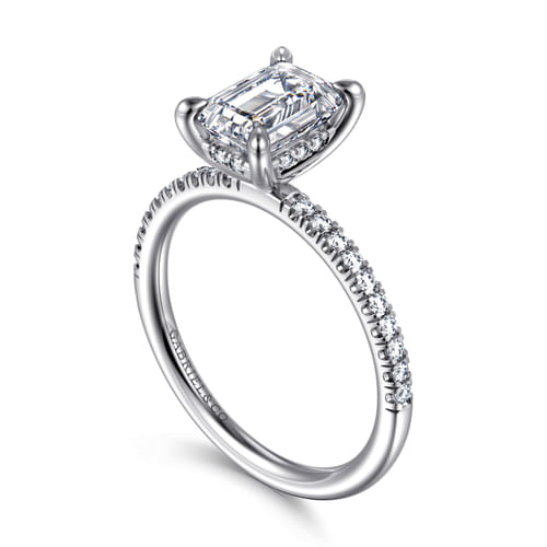 14K White Gold Emerald Cut Diamond Engagement Ring