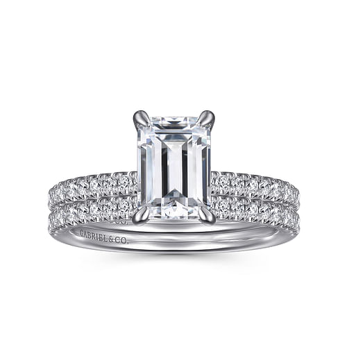 14K White Gold Emerald Cut Diamond Engagement Ring