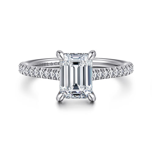 14K White Gold Emerald Cut Diamond Engagement Ring