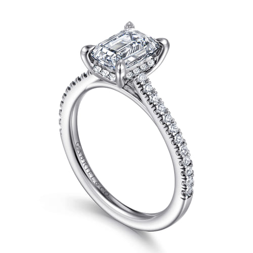 14K White Gold Emerald Cut Diamond Engagement Ring