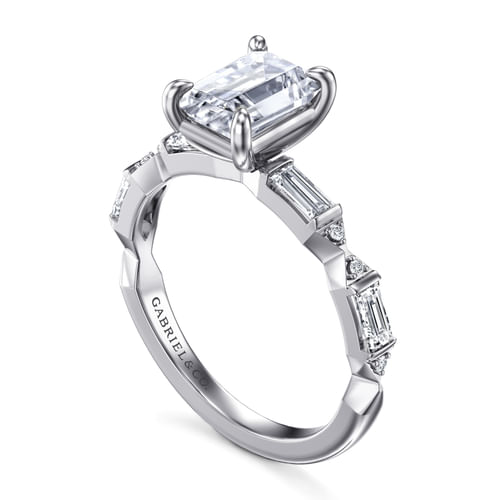 14K White Gold Emerald Cut Diamond Engagement Ring