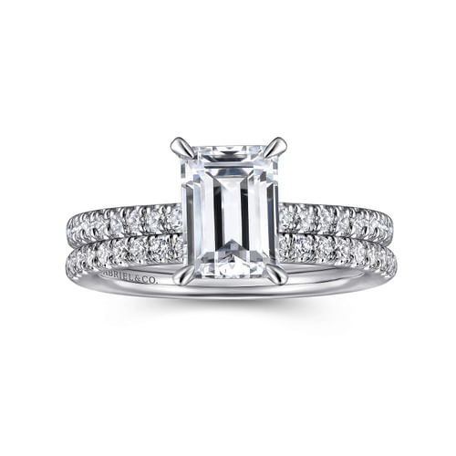 14K White Gold Emerald Cut Diamond Engagement Ring