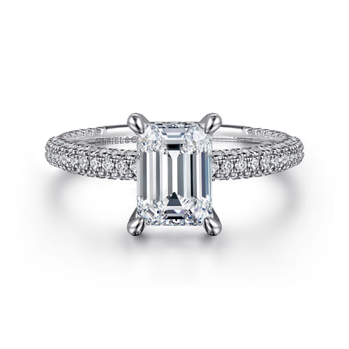 14K White Gold Emerald Cut Diamond Engagement Ring