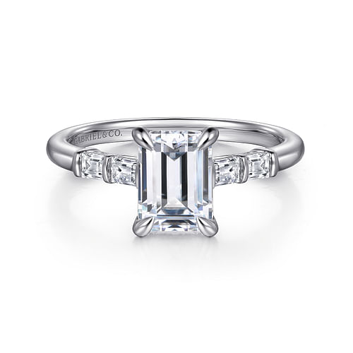 14K White Gold Emerald Cut Diamond Engagement Ring