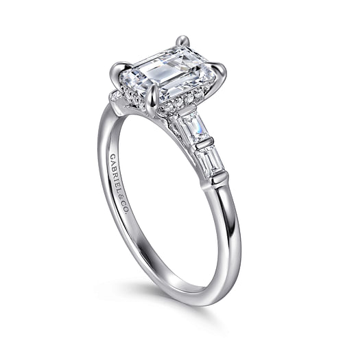 14K White Gold Emerald Cut Diamond Engagement Ring