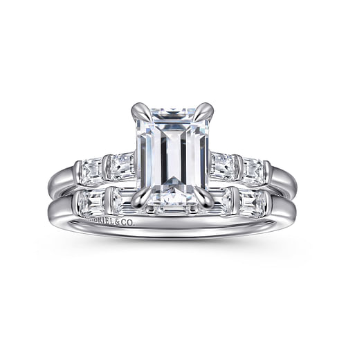 14K White Gold Emerald Cut Diamond Engagement Ring