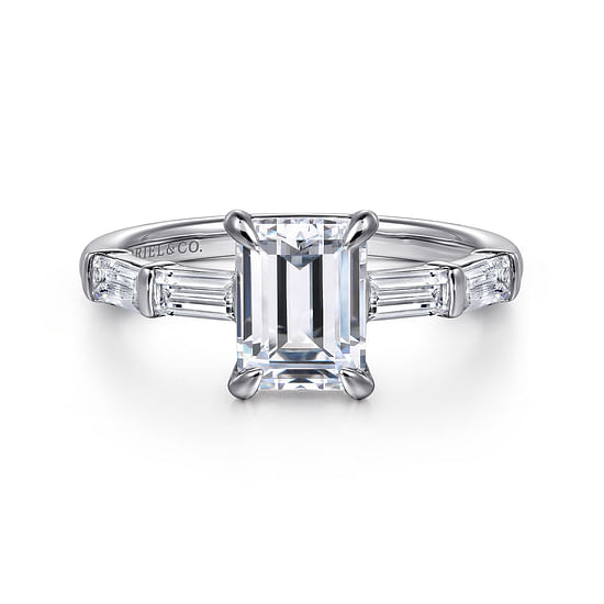 Gabriel - 14K White Gold Emerald Cut Diamond Engagement Ring