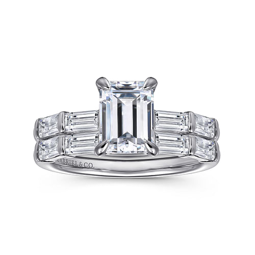 14K White Gold Emerald Cut Diamond Engagement Ring