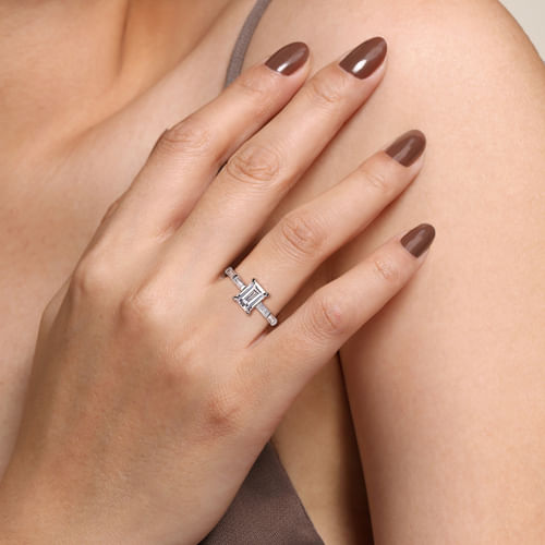 14K White Gold Emerald Cut Diamond Engagement Ring