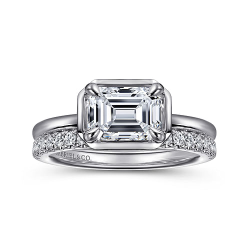 14K White Gold Emerald Cut Diamond Engagement Ring