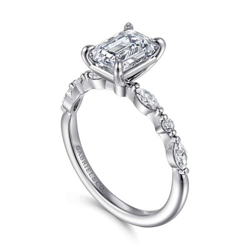 14K White Gold Emerald Cut Diamond Engagement Ring
