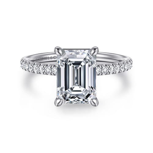 14K White Gold Emerald Cut Diamond Engagement Ring
