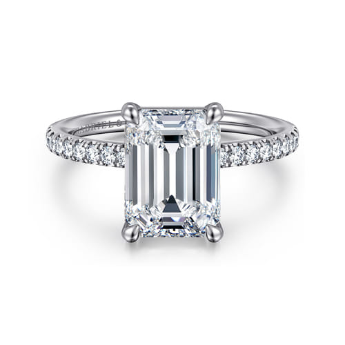 14K White Gold Emerald Cut Diamond Engagement Ring