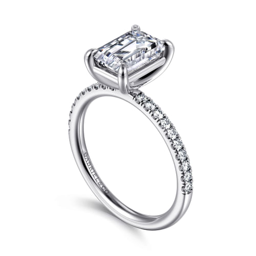 14K White Gold Emerald Cut Diamond Engagement Ring