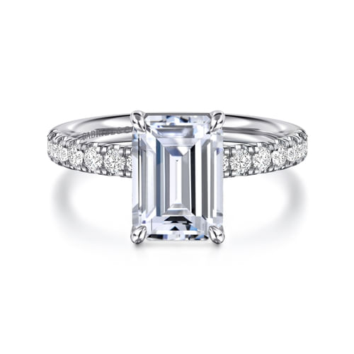 14K White Gold Emerald Cut Diamond Engagement Ring