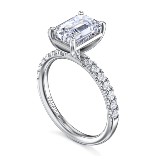 14K White Gold Emerald Cut Diamond Engagement Ring