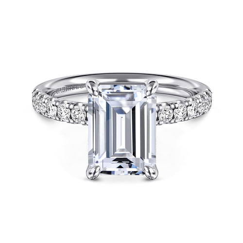 14K White Gold Emerald Cut Diamond Engagement Ring