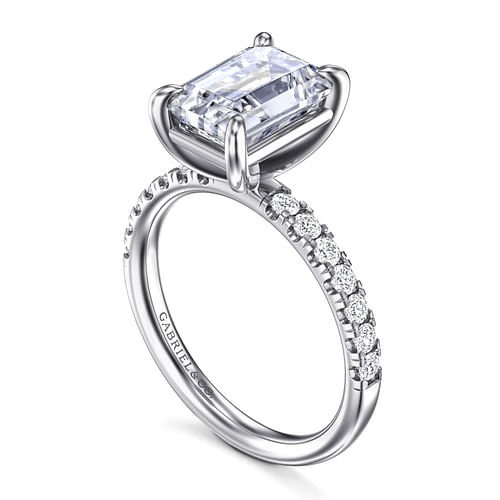 14K White Gold Emerald Cut Diamond Engagement Ring