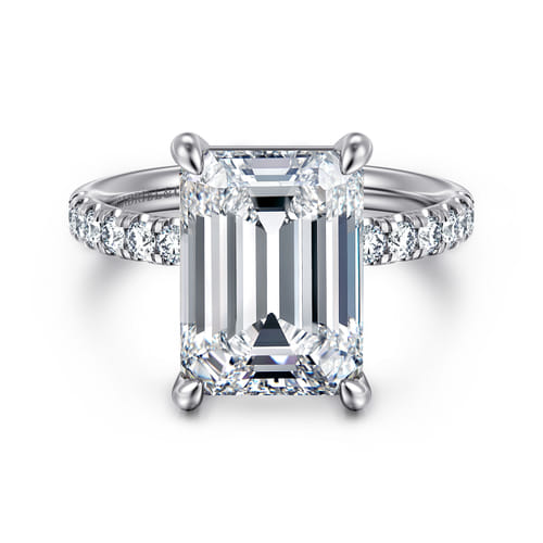 14K White Gold Emerald Cut Diamond Engagement Ring