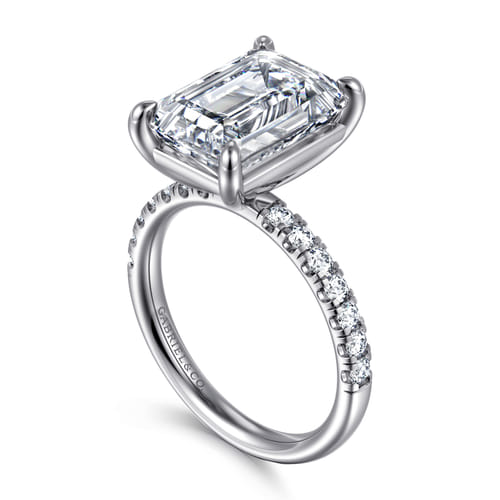 14K White Gold Emerald Cut Diamond Engagement Ring