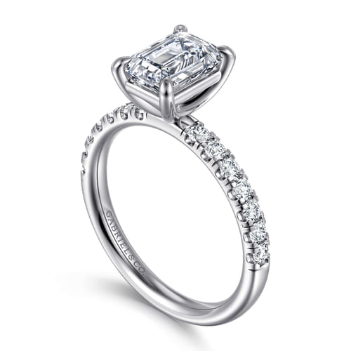 14K White Gold Emerald Cut Diamond Engagement Ring