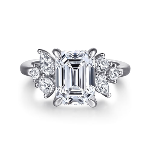 14K White Gold Emerald Cut Diamond Engagement Ring