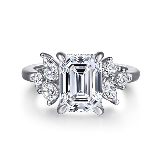 Gabriel - 14K White Gold Emerald Cut Diamond Engagement Ring