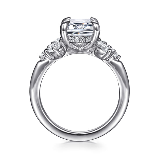 14K White Gold Emerald Cut Diamond Engagement Ring angle 2