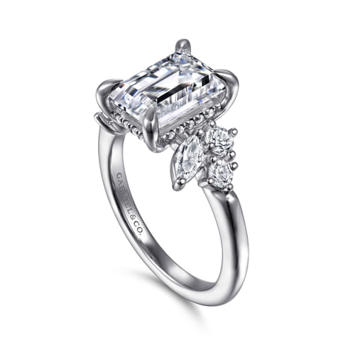 14K White Gold Emerald Cut Diamond Engagement Ring