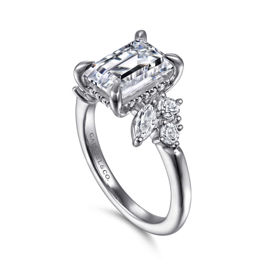 14K White Gold Emerald Cut Diamond Engagement Ring angle 3