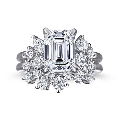 14K White Gold Emerald Cut Diamond Engagement Ring