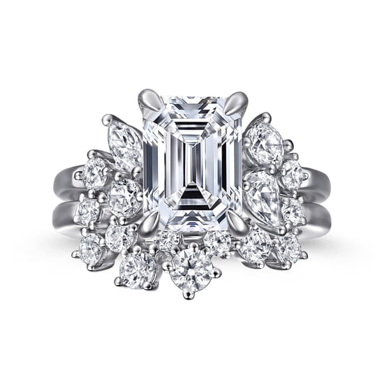 14K White Gold Emerald Cut Diamond Engagement Ring angle 4
