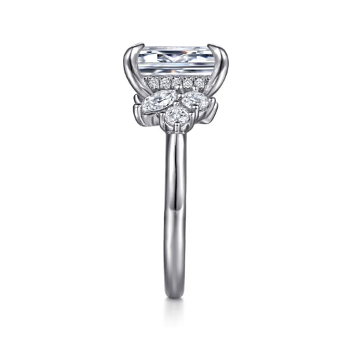 14K White Gold Emerald Cut Diamond Engagement Ring