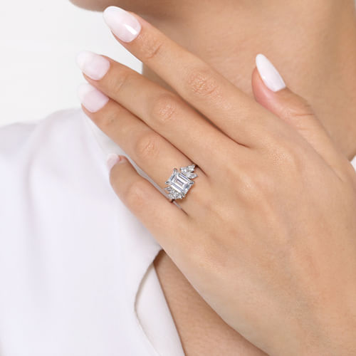 14K White Gold Emerald Cut Diamond Engagement Ring