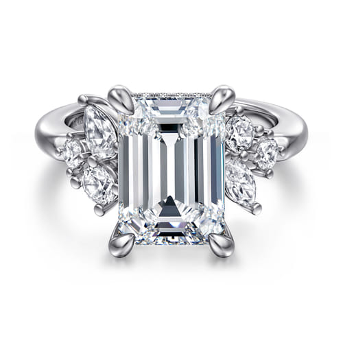 14K White Gold Emerald Cut Diamond Engagement Ring