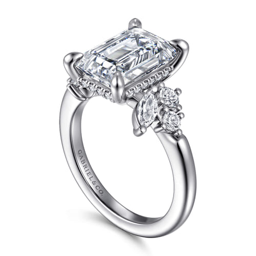 14K White Gold Emerald Cut Diamond Engagement Ring