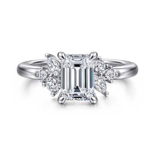 14K White Gold Emerald Cut Diamond Engagement Ring
