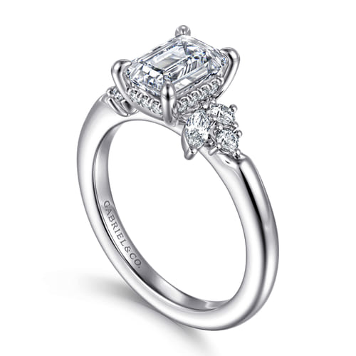 14K White Gold Emerald Cut Diamond Engagement Ring