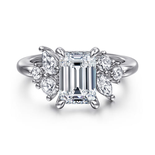 14K White Gold Emerald Cut Diamond Engagement Ring