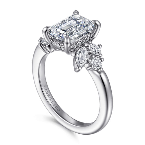 14K White Gold Emerald Cut Diamond Engagement Ring