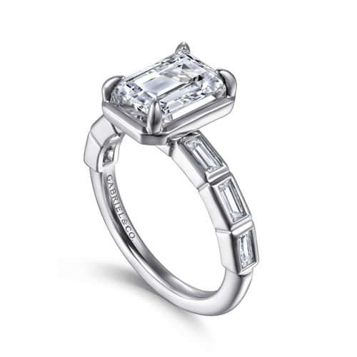 14K White Gold Emerald Cut Diamond Engagement Ring
