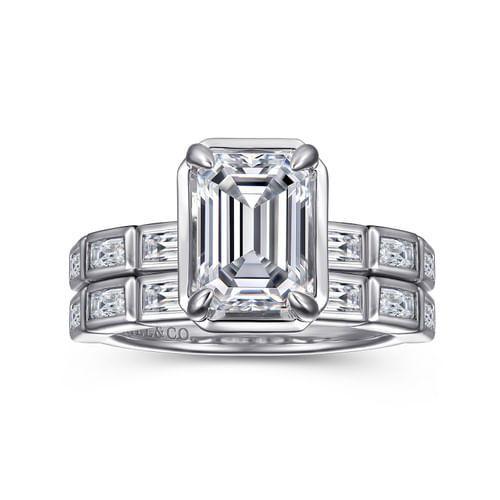 14K White Gold Emerald Cut Diamond Engagement Ring